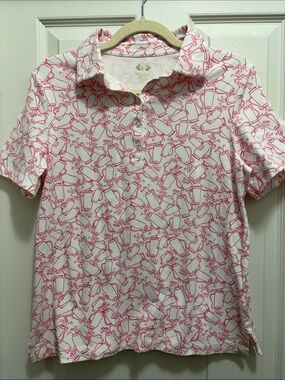 Tg White Golf Polo with Pink Sketch Print